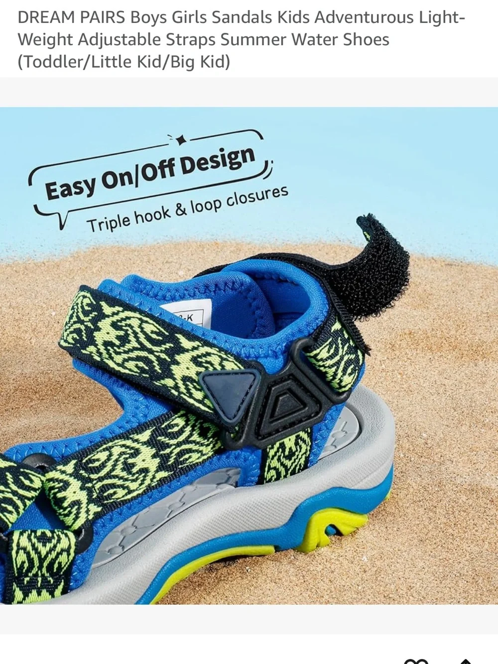Dream Pairs Neon Green and Blue Patterned Kids Sport Sandals